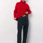 Oversized Red Turtleneck Knit Sweater