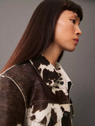 Cow Print Faux Fur Shirt-Style Jacket