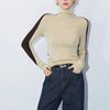 Asymmetric Mock Neck Long Sleeve Top with Contrast Sleeves – Sculpting Fit and Stylish Design for Effortless Fashion 1