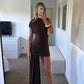 Asymmetric Ruched Chocolate Brown Mini Dress 2