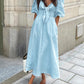 Blue Linen Blend Summer Midi Dress 3