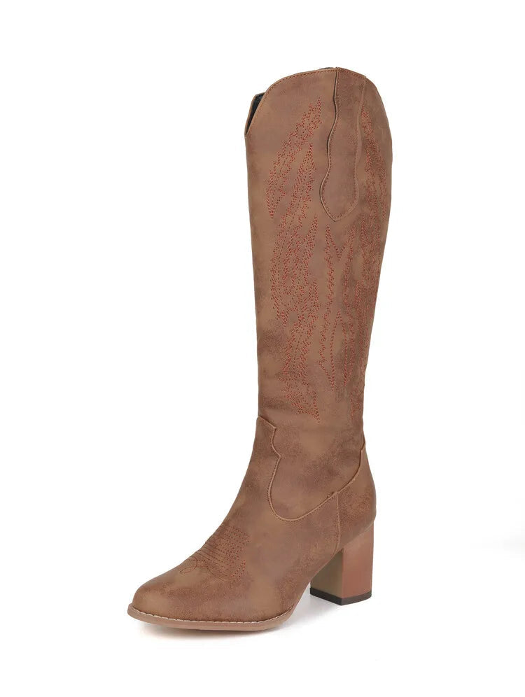 Brown Women's Knee-High Cowboy Boots 7