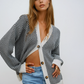 Chevron Knit Cardigan with Contrast Buttons – Monochrome Layering Piece 0