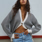 Chevron Knit Cardigan with Contrast Buttons – Monochrome Layering Piece 4