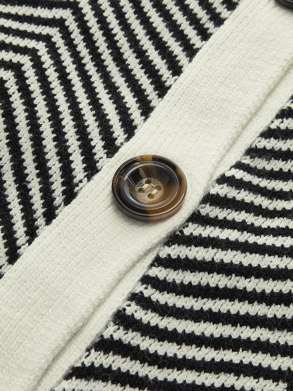 Chevron Knit Cardigan with Contrast Buttons – Monochrome Layering Piece 5