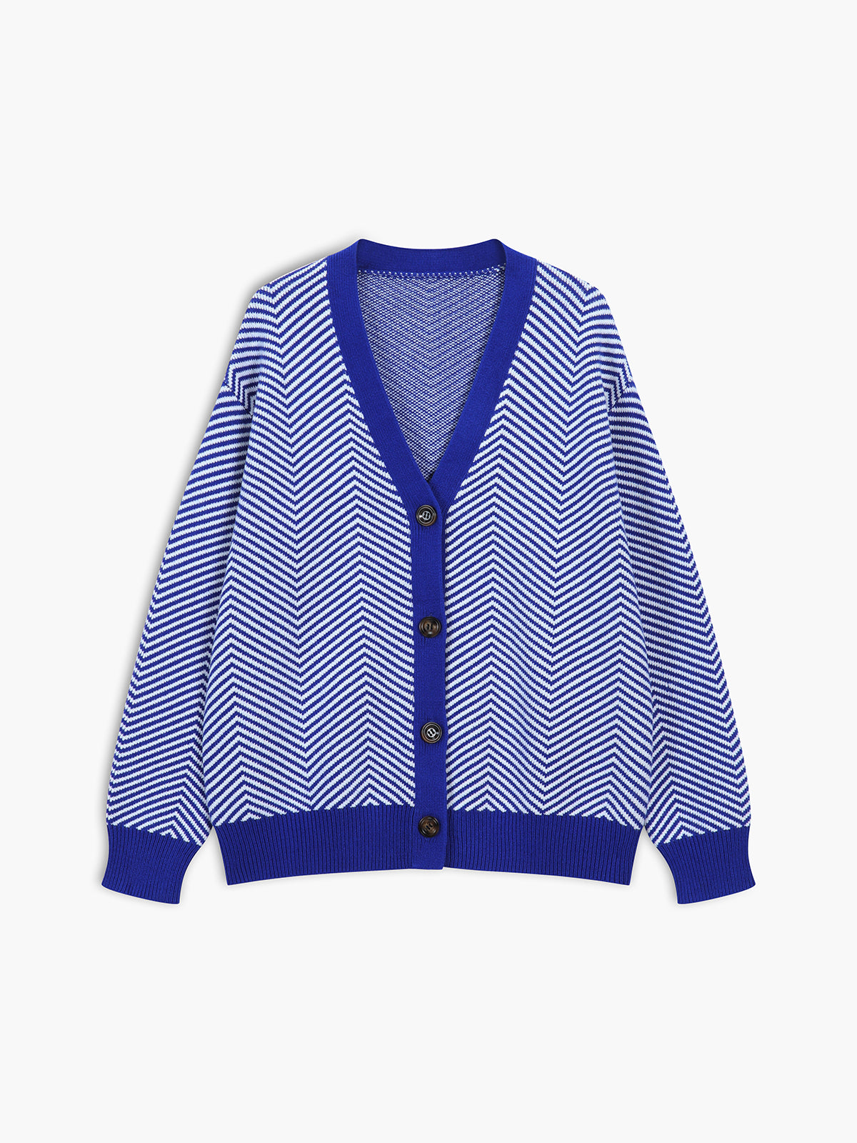 Chevron Knit Cardigan with Contrast Buttons – Monochrome Layering Piece 6