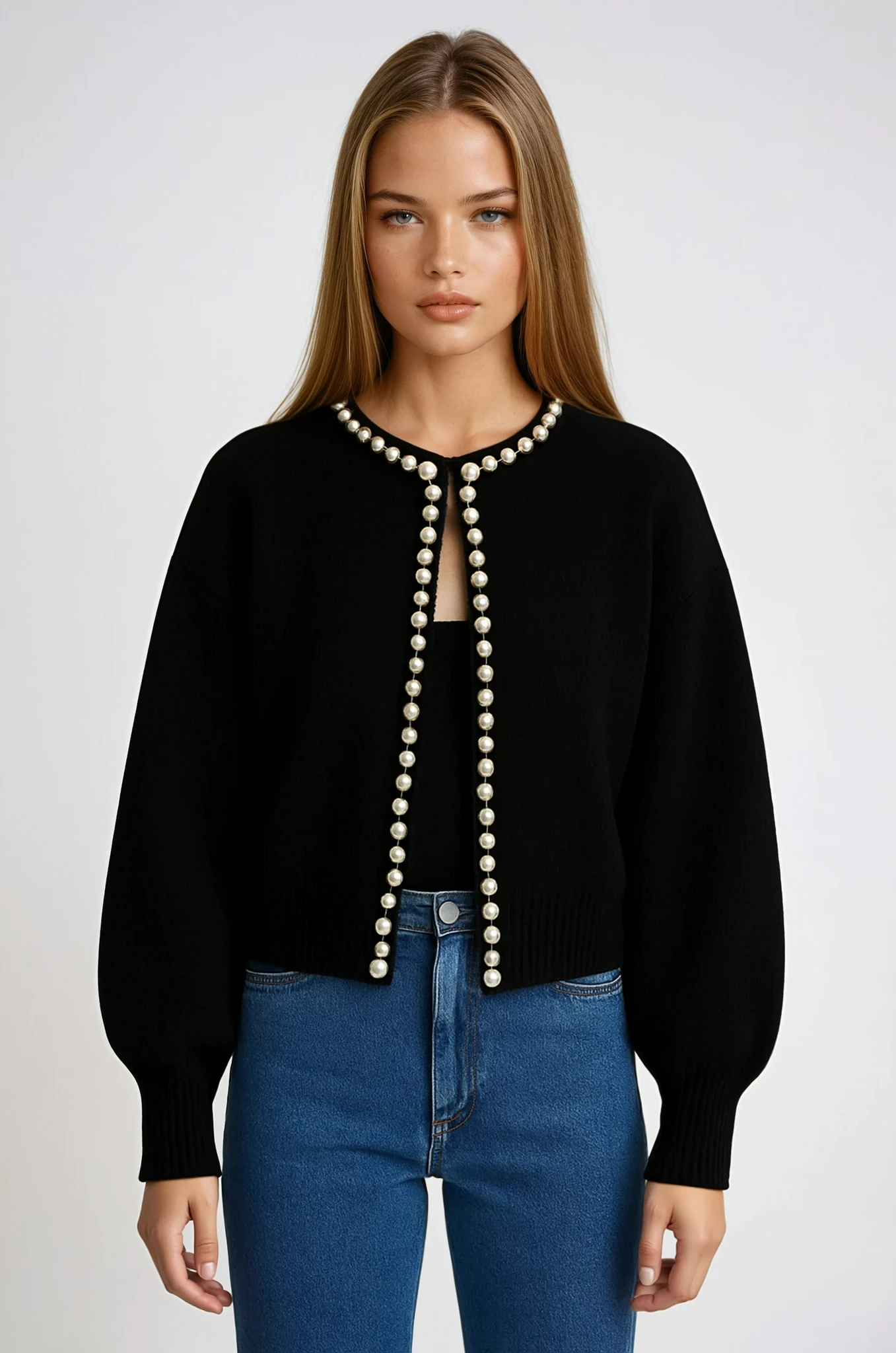 Chic Pearl-Trimmed Cardigan for Effortless Elegance and Comfort 0