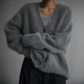 Cozy Women's Long Cardigan with Deep V-Neck and Oversized Sleeves – Fluffy Knit Layering Piece 9