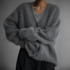 Cozy Women's Long Cardigan with Deep V-Neck and Oversized Sleeves – Fluffy Knit Layering Piece 9