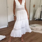 Cute Airy White Summer Midi dress with lace and V-neck 0