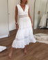 Cute Airy White Summer Midi dress with lace and V-neck 0