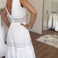 Cute Airy White Summer Midi dress with lace and V-neck 2