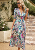 Elegant Floral Midi Dress with Puff Sleeves 0