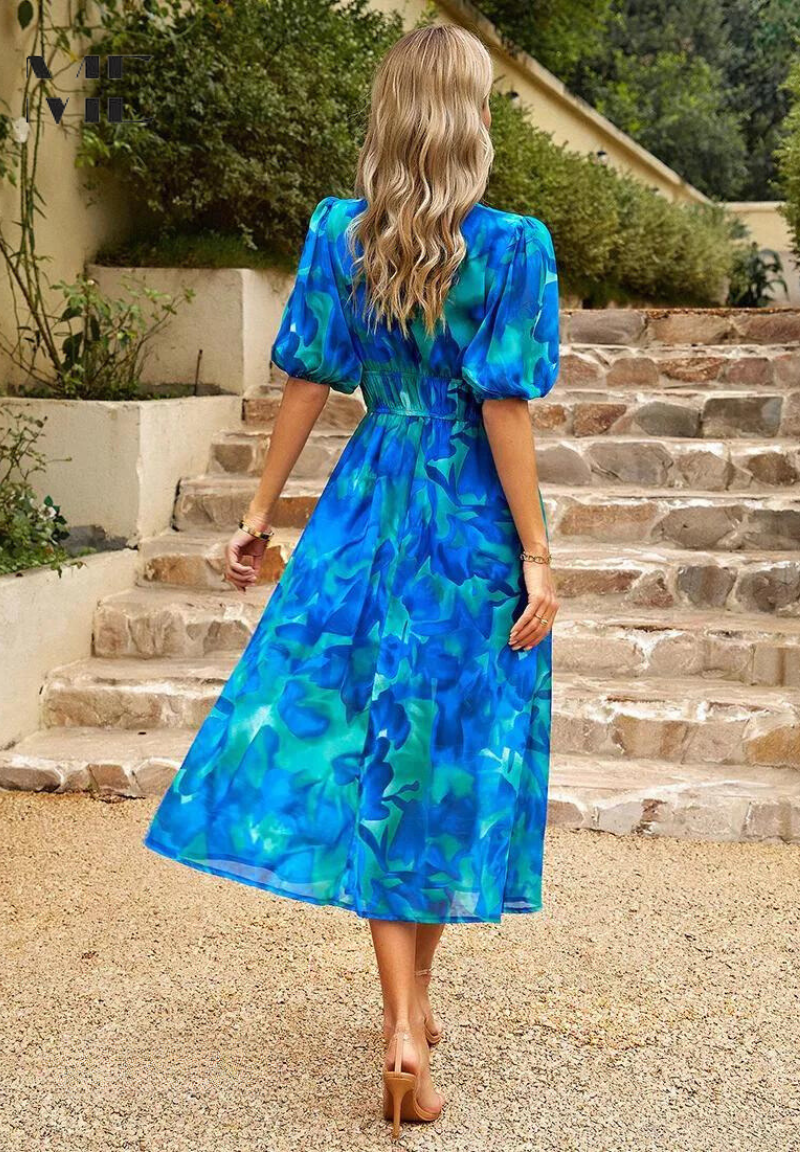 Elegant Floral Midi Dress with Puff Sleeves 6