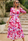 Elegant Floral Midi Dress with Puff Sleeves 9