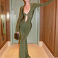 Elegant Formal Green Long Sleeve Maxi Dress 0