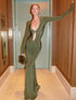 Elegant Formal Green Long Sleeve Maxi Dress 0