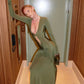 Elegant Formal Green Long Sleeve Maxi Dress 2