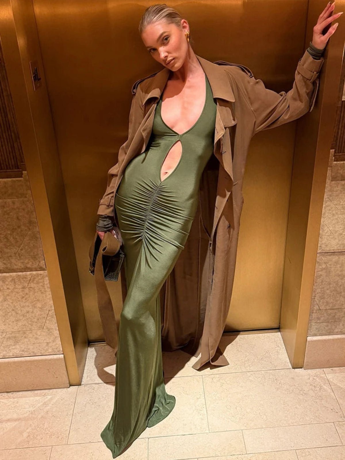 Elegant Formal Green Long Sleeve Maxi Dress 3