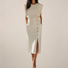 Elegant Midi Dress with Button Detail and Side Slit 0