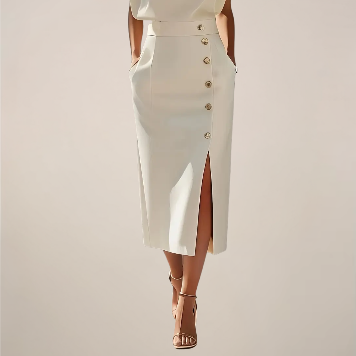 Elegant Midi Dress with Button Detail and Side Slit 2