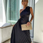 Elegant Shoulder Pleated Formal Midi Dress 5