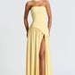 Elegant Strapless White Maxi Dress with Asymmetric Waist and High Slit – Perfect for Summer Events 0