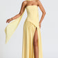 Elegant Strapless White Maxi Dress with Asymmetric Waist and High Slit – Perfect for Summer Events 1