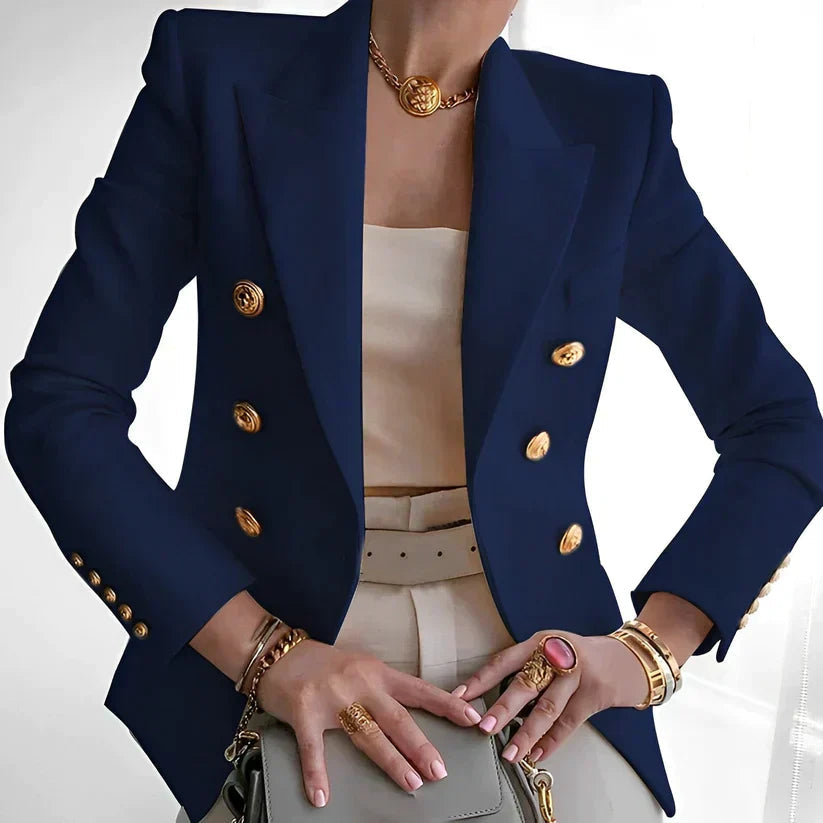 Elegant Women's Double-Breasted Blazer with Gold Buttons 4