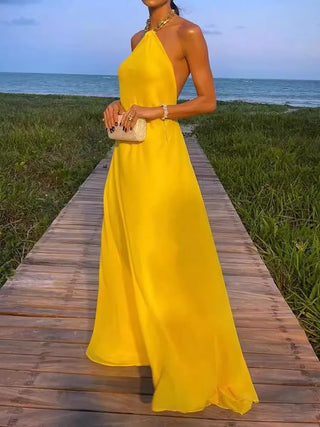 Long Halter Dress with Golden Chain