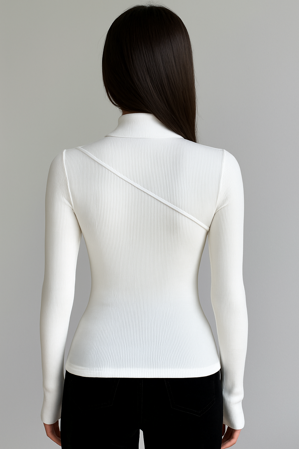 Fitted Mock Neck Long Sleeve Top with Ribbed Design – Perfect for Layering 1