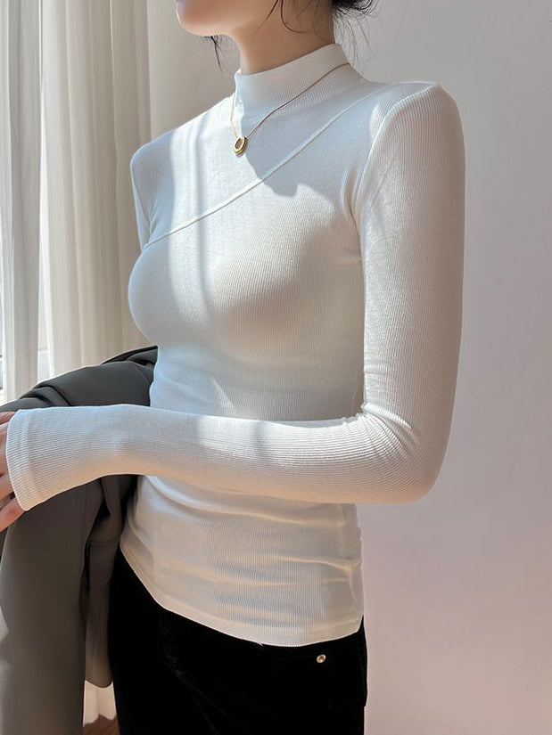 Fitted Mock Neck Long Sleeve Top with Ribbed Design – Perfect for Layering 2