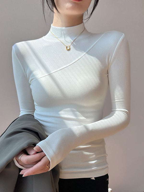 Fitted Mock Neck Long Sleeve Top with Ribbed Design – Perfect for Layering 3