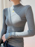 Fitted Mock Neck Long Sleeve Top with Ribbed Design – Perfect for Layering 6