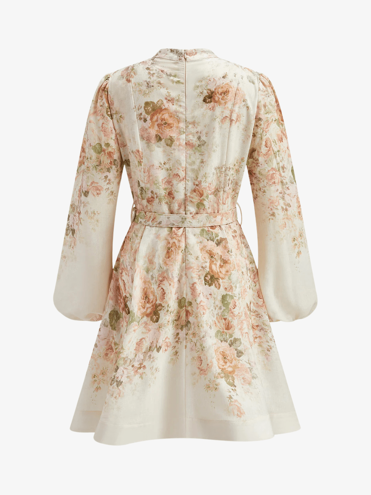 Floral Mini Dress with Puff Sleeves and Removable Belt 1