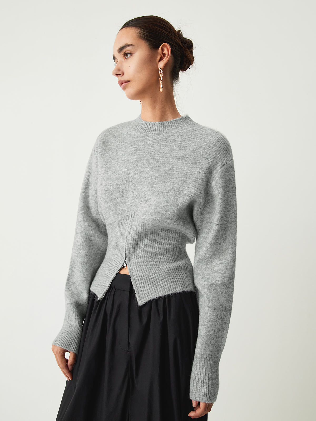 Half Zip Knit Sweater with Fitted Waist and Flared Sleeves – Versatile Cool-Weather Layer 1