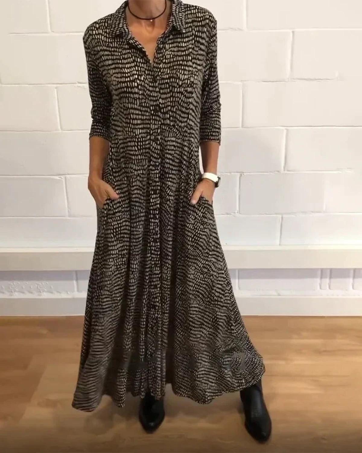 Long Relaxed Dress With V-Neck 0