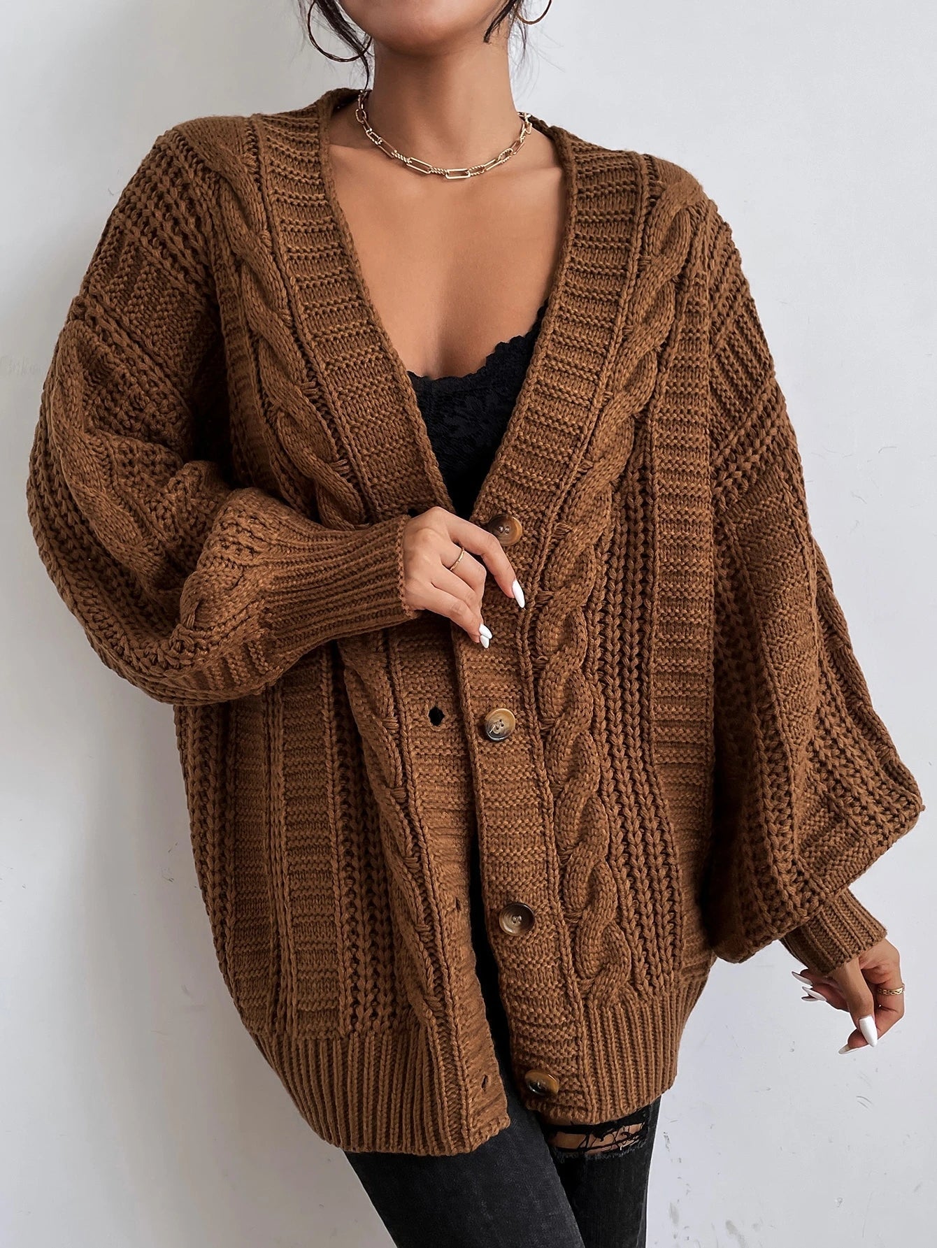 Womens Oversized Cable Knit Cardigan