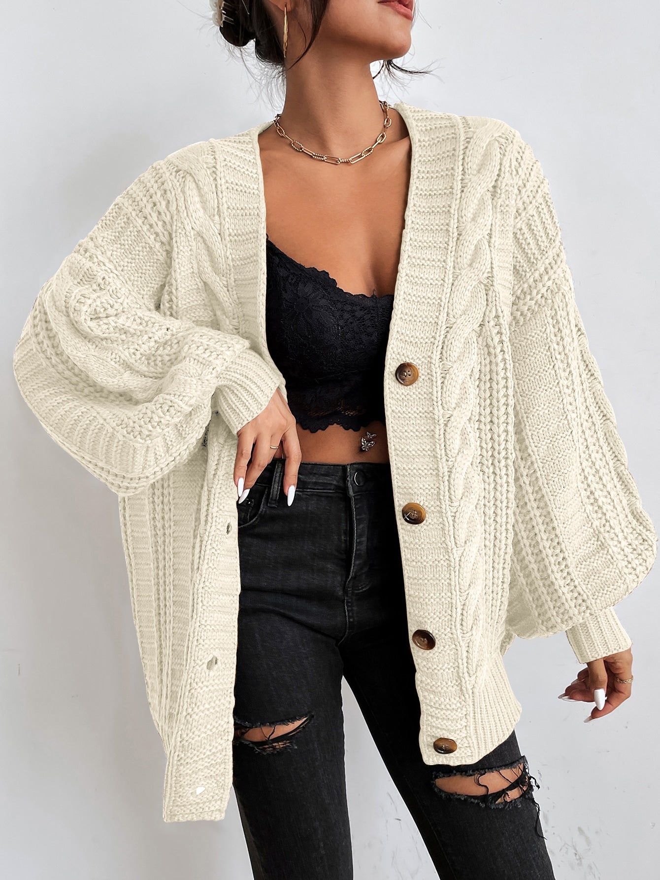 Womens Oversized Cable Knit Cardigan