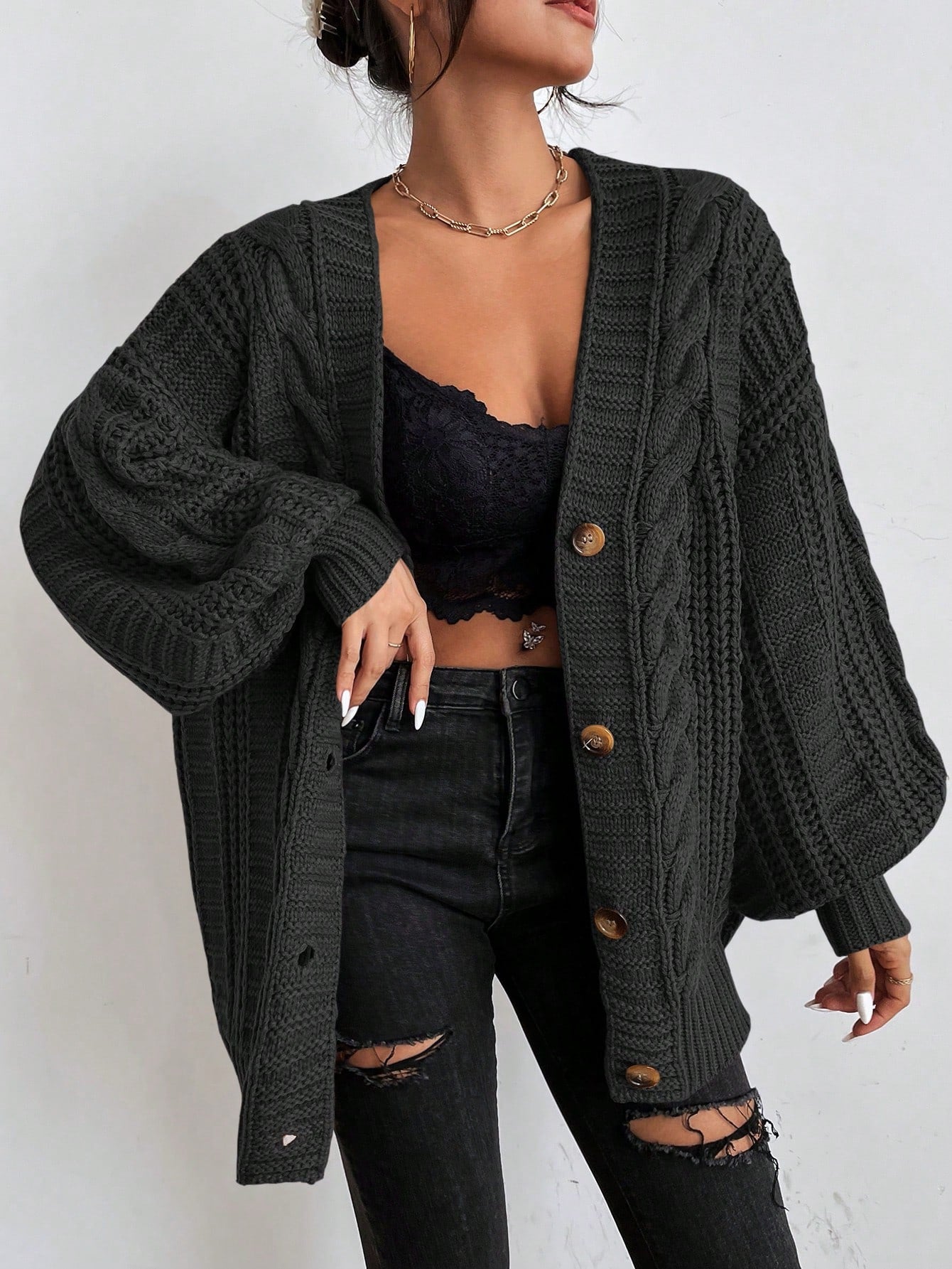Womens Oversized Cable Knit Cardigan