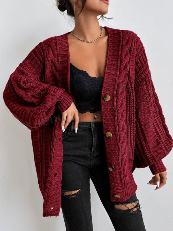 Womens Oversized Cable Knit Cardigan