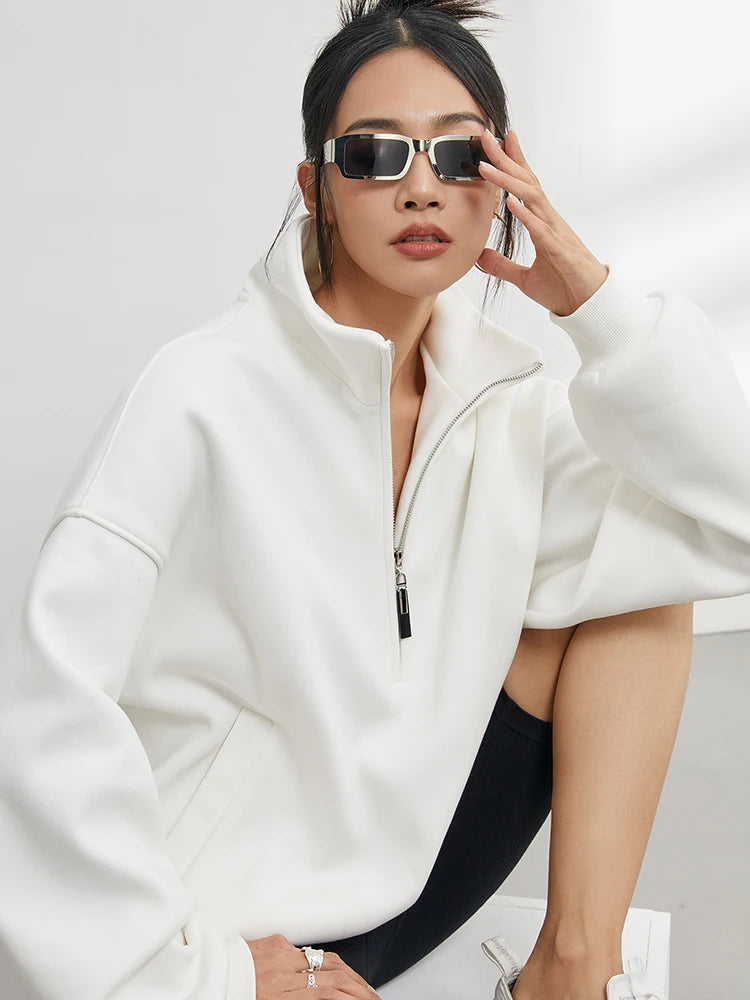 Oversized Half Zip Pullover Hoodie with Stand Collar – Relaxed Fit, Soft Fabric for Casual Comfort 0