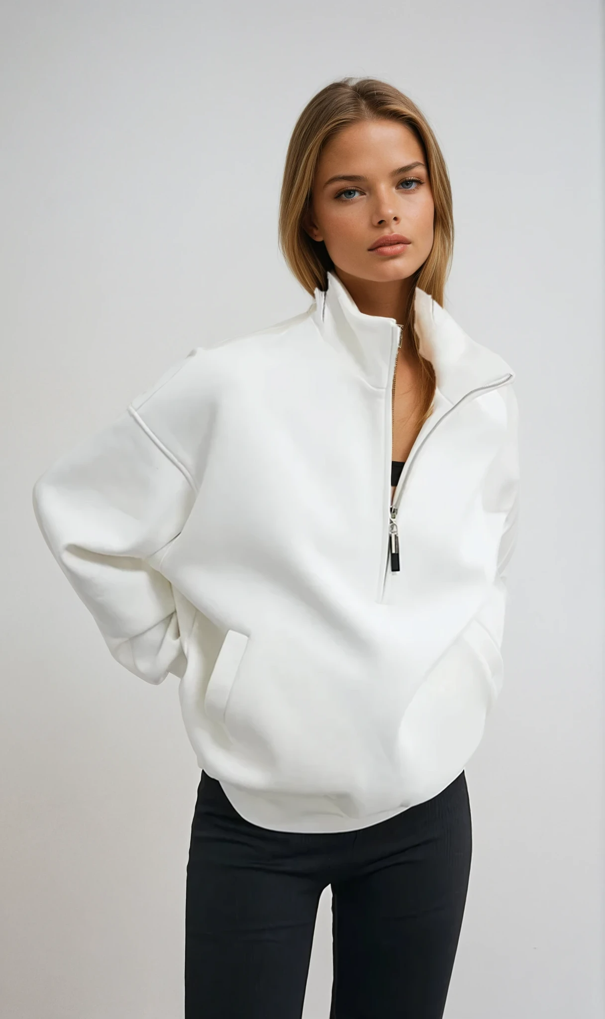 Oversized Half Zip Pullover Hoodie with Stand Collar – Relaxed Fit, Soft Fabric for Casual Comfort 1