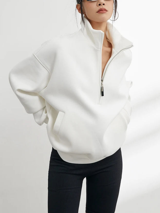 Oversized Half Zip Pullover Hoodie with Stand Collar – Relaxed Fit, Soft Fabric for Casual Comfort 2