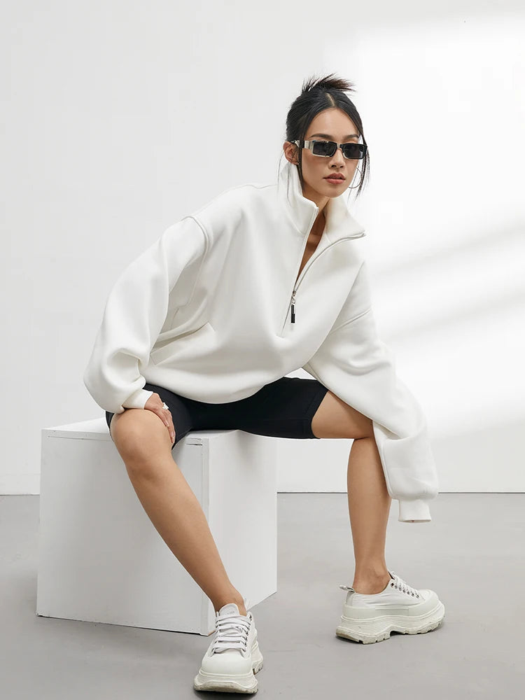 Oversized Half Zip Pullover Hoodie with Stand Collar – Relaxed Fit, Soft Fabric for Casual Comfort 3