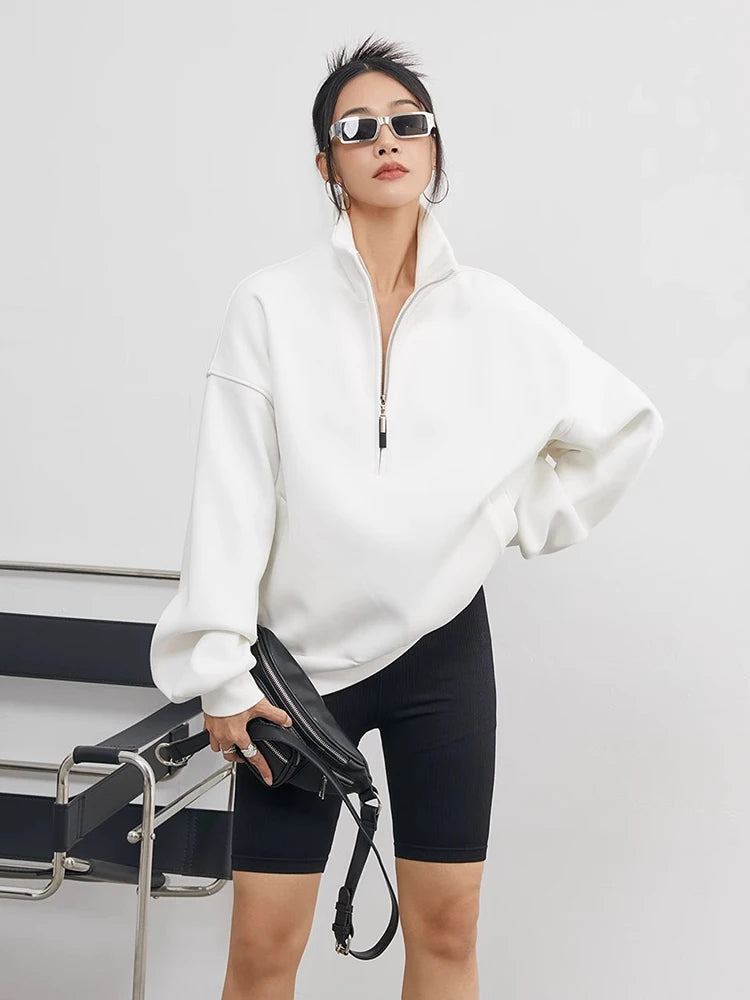 Oversized Half Zip Pullover Hoodie with Stand Collar – Relaxed Fit, Soft Fabric for Casual Comfort 4