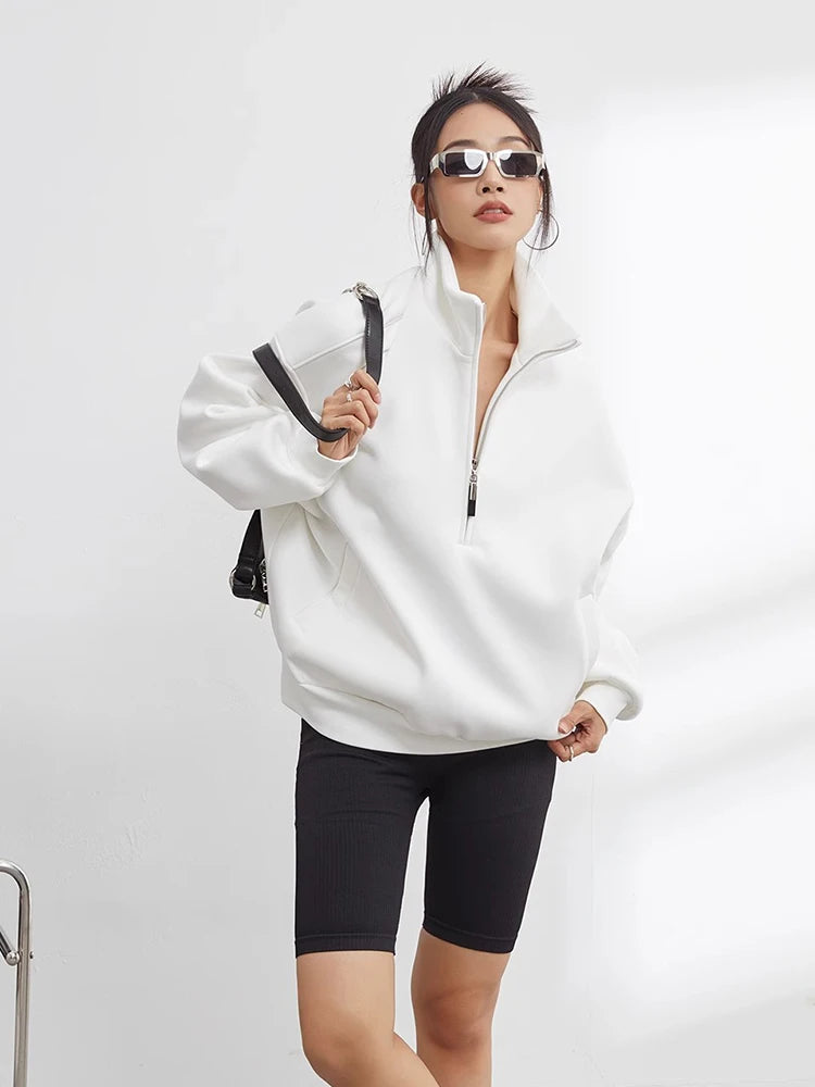 Oversized Half Zip Pullover Hoodie with Stand Collar – Relaxed Fit, Soft Fabric for Casual Comfort 5