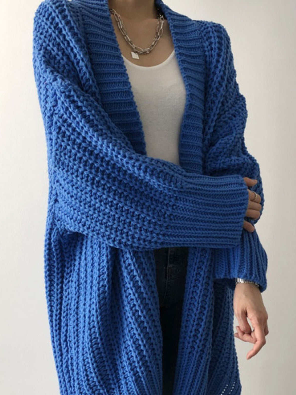 Oversized Knit Black Cardigan for Women – Open Front Cozy Jumper for Transitional Weather 2
