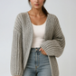 Oversized Knit Cardigan with Lantern Sleeves – Cozy Open-Front Design 1