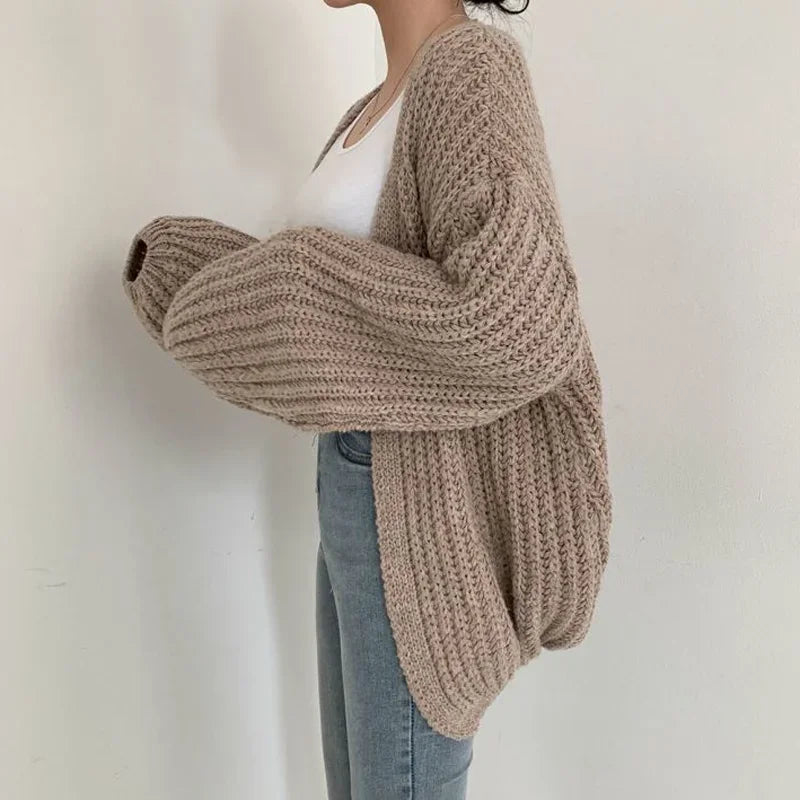 Oversized Knit Cardigan with Lantern Sleeves – Cozy Open-Front Design 4